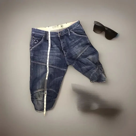 Vintage G Star Custom Capri Biker Jean Shorts Size 36 - Picture 6 of 8